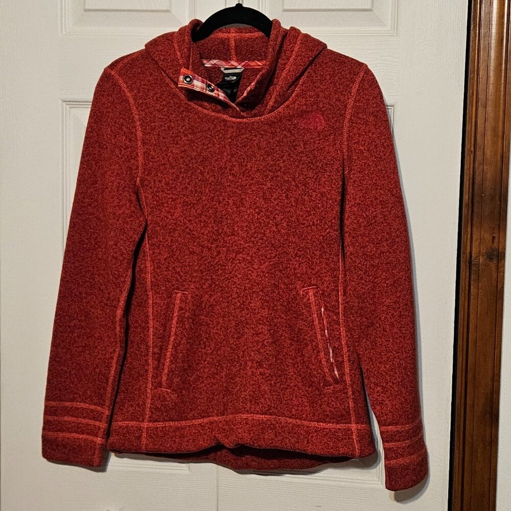 Ladies North Face Hooded Red Sweater Pullover Size Medium